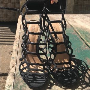 Schutz Black Cage Heels
